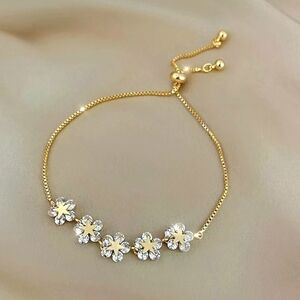 Crystal Flowers Gold Stars Bracelet Floral Rhinestone Tennis Charm Adjustable